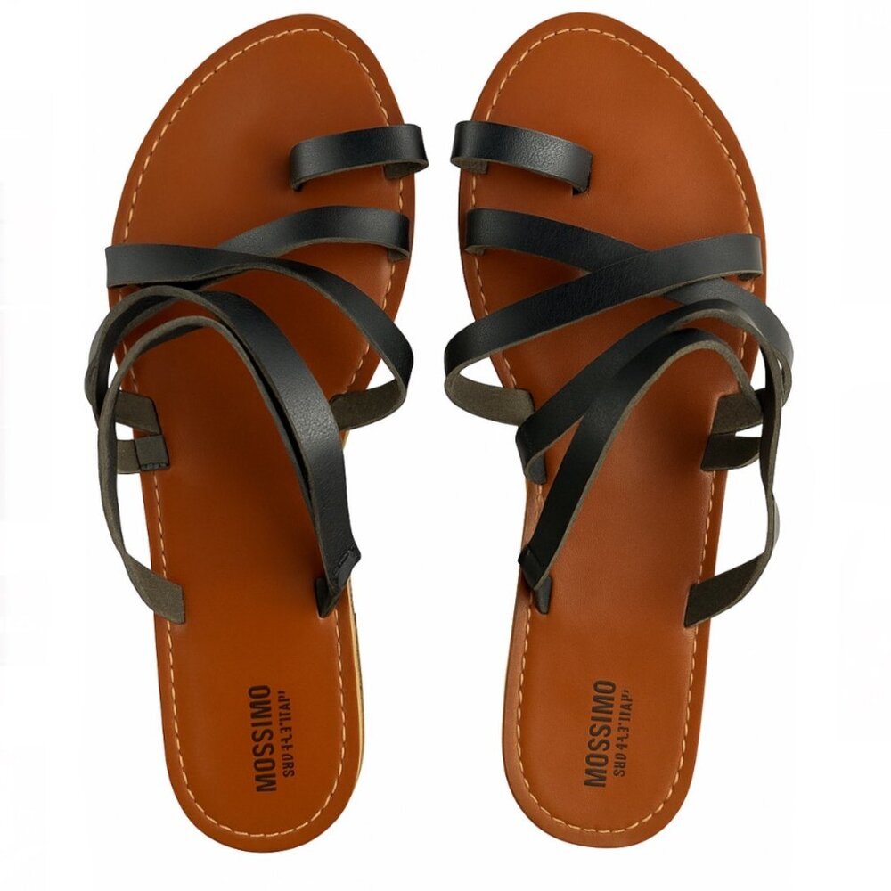 Mossimo Supply Co.  Women’s Brown Black Strappy Flat Sandals Size 7 1/2